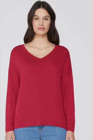 Tezenis Camiseta de Manga Larga con Escote Pico de Viscosa con Corte Oversize Mujer Tamaño S
