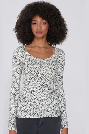 Tezenis Camiseta de Manga Larga Escote Amplio Viscosa Estampada Mujer Tamaño M