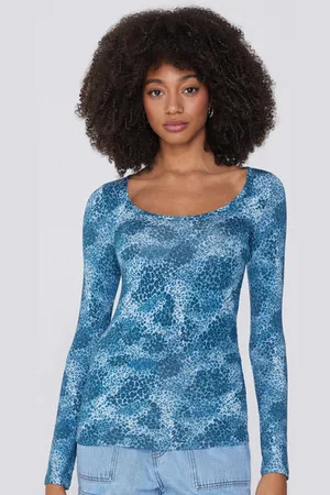 Tezenis Camiseta de Manga Larga Escote Amplio Viscosa Estampada Mujer Tamaño S