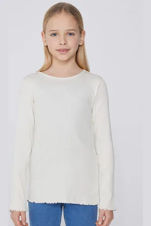 Tezenis Camiseta Manga Larga Cuello Redondo de Canalé y Punto Sobrehilado Niña Chica Tamaño 4-5