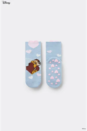 Tezenis Calcetines Antideslizantes Cortos con Estampado de Disney de La Dama y el Vagabundo para Niña Chica Tamaño 25-27