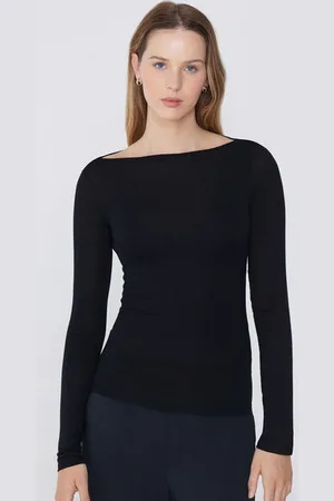 Tezenis Camiseta de Manga Larga con Cuello Barco de Viscosa Mujer Tamaño L