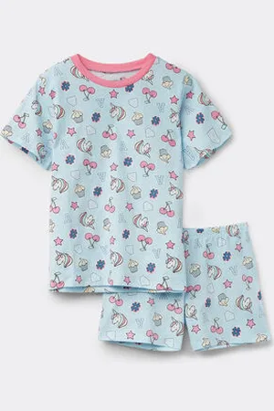 Tezenis Pijama Corto Manga Corta Algodón Stickers Niña Chica Tamaño 12-13