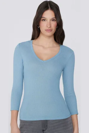 Tezenis Camiseta Manga Tres Cuartos Escote Pico Viscosa Canalé Mujer Tamaño L