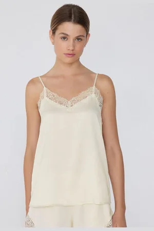 Tezenis Camiseta de Tirantes Finos de Raso y Encaje Mujer Tamaño M