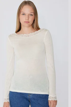 Tezenis Camiseta Manga Larga Escote Barco Encaje/Lana Merina Mujer Tamaño L