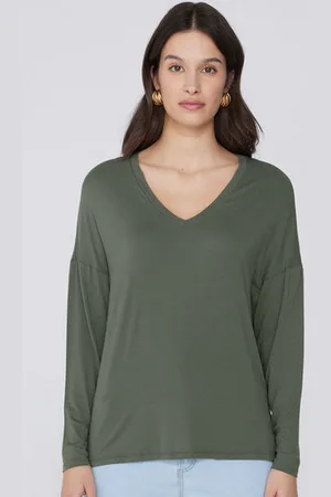 Tezenis Camiseta de Manga Larga con Escote Pico de Viscosa con Corte Oversize Mujer Tamaño L