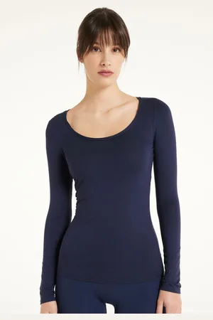 Tezenis Camiseta de Manga Larga de Viscosa con Escote Redondo Amplio Mujer Tamaño XL