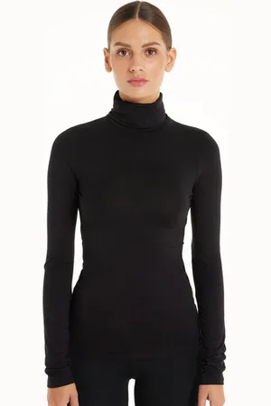Tezenis Camiseta de Manga Larga de Viscosa con Cuello Alto Mujer Tamaño XL