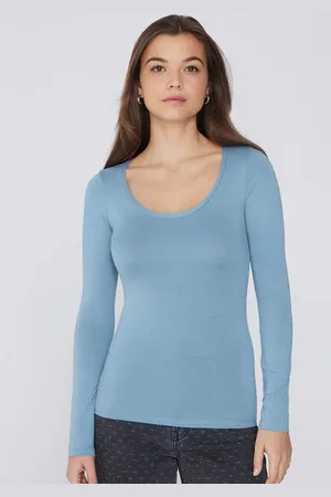 Tezenis Camiseta de Manga Larga de Viscosa con Escote Redondo Amplio Mujer Tamaño L