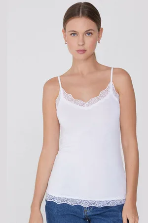 Tezenis Camiseta Tirantes Finos Escote Pico Viscosa Encaje Mujer Tamaño M