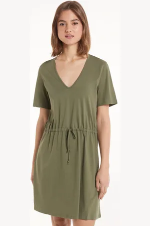 Tezenis Vestido Corto de Manga Corta de Algodón con Escote Pico Mujer Tamaño S
