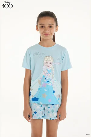 Tezenis Pijama Corto de Algodón con Estampado de Elsa de Frozen Disney Chica Tamaño 6-7