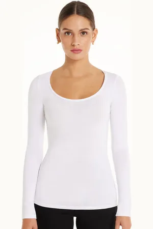 Tezenis Camiseta de Manga Larga de Viscosa con Escote Redondo Amplio Mujer Tamaño S