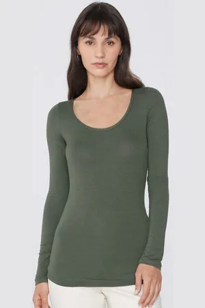 Tezenis Camiseta de Manga Larga de Viscosa con Escote Redondo Amplio Mujer Tamaño M
