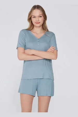 Tezenis Pijama Corto Viscosa Canalé Escote Pico Abotonado Mujer Tamaño S