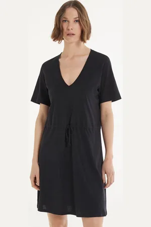 Tezenis Vestido Corto de Manga Corta de Algodón con Escote Pico Mujer Tamaño L