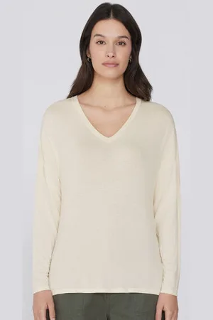 Tezenis Camiseta de Manga Larga con Escote Pico de Viscosa con Corte Oversize Mujer Tamaño L