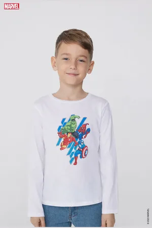 Tezenis Camiseta de Algodón de Manga Larga con Estampado Avengers Niño Tamaño 4-5
