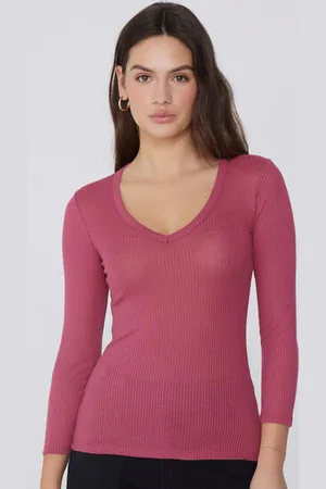 Tezenis Camiseta Manga Tres Cuartos Escote Pico Viscosa Canalé Mujer Tamaño S