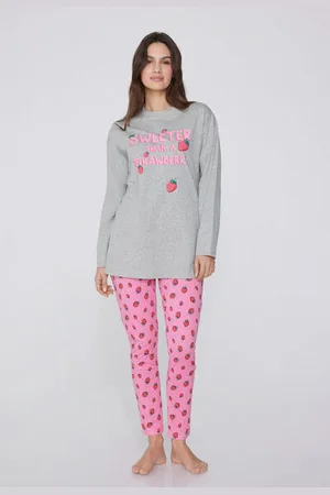 Tezenis Pijama Largo de Algodón con Estampado Fresa Mujer Tamaño M