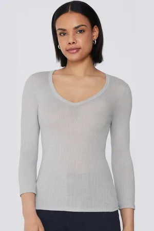 Tezenis Camiseta Manga Tres Cuartos Escote Pico Viscosa Canalé Mujer Tamaño M