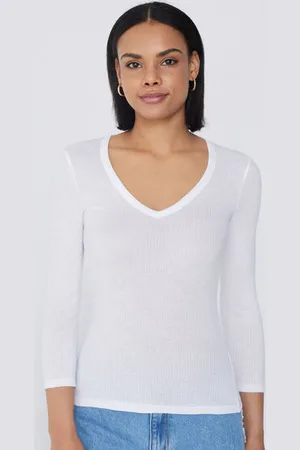 Tezenis Camiseta Manga Tres Cuartos Escote Pico Viscosa Canalé Mujer Tamaño S
