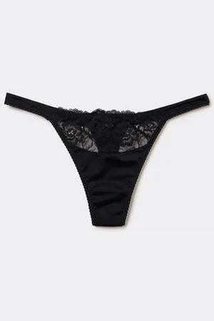 Tezenis Tanga con Tira Lateral de Microfibra y Encaje Mujer Tamaño S
