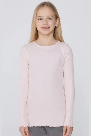 Tezenis Camiseta Manga Larga Cuello Redondo de Canalé y Punto Sobrehilado Niña Chica Tamaño 12-13
