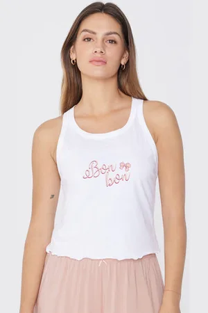 Tezenis Top Corto de Algodón con Estampado y Punto Festoneado Mujer Tamaño S