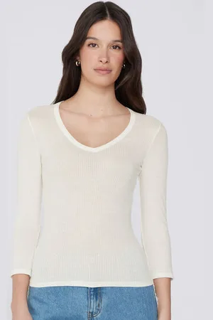 Tezenis Camiseta Manga Tres Cuartos Escote Pico Viscosa Canalé Mujer Tamaño L