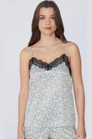 Tezenis Camiseta de Tirantes Finos de Raso con Estampado y Encaje Mujer Tamaño L