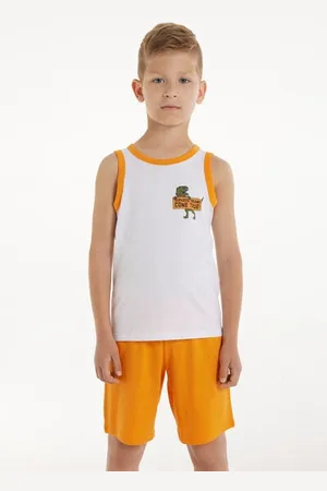 Tezenis Pijama Corto con Camiseta de Tirantes de Algodón con Estampado de Dinosaurio para Niña Niño Tamaño 4-5