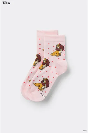 Tezenis Calcetines Cortos con Estampado de Disney de La Dama y el Vagabundo para Mujer Mujer Tamaño TU