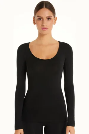 Tezenis Camiseta de Manga Larga de Viscosa con Escote Redondo Amplio Mujer Tamaño S