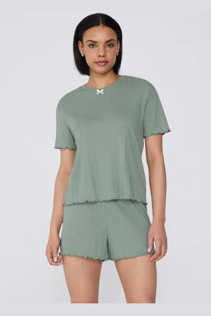 Tezenis Pijama Corto Media Manga de Algodón Pointelle Fantasy Mujer Tamaño M