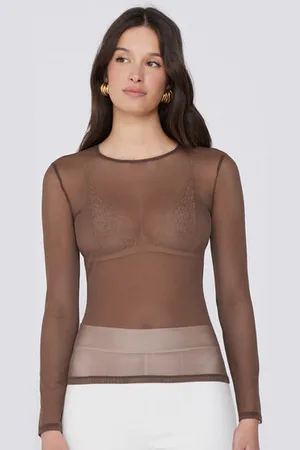 Tezenis Camiseta de Manga Larga y Cuello Redondo de Tul Mujer Tamaño L