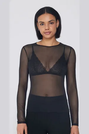 Tezenis Camiseta de Manga Larga y Cuello Redondo de Tul Mujer Tamaño M