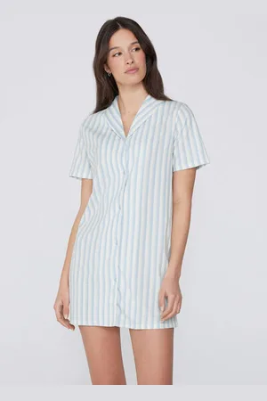 Tezenis Camisón Media Manga Abierta Algodón Rayas Mujer Tamaño S