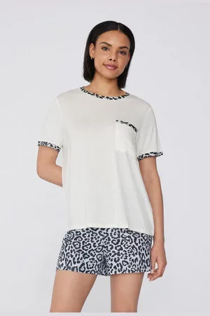 Tezenis Pijama Corto Media Manga de Viscosa Estampado Animal Mujer Tamaño S