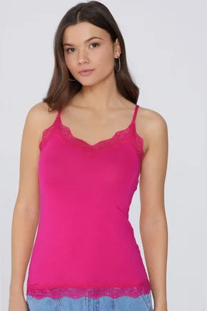 Tezenis Camiseta Tirantes Finos Escote Pico Viscosa Encaje Mujer Tamaño L