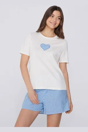 Tezenis Pijama corto de algodón con corazón Vichy Mujer Tamaño S