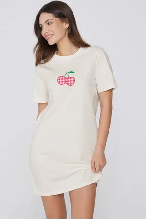 Tezenis Camisón de media manga con estampado de cerezas y Vichy Mujer Tamaño L