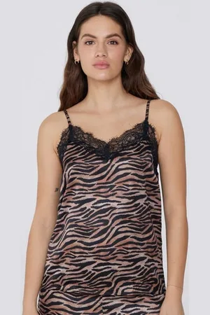 Tezenis Camiseta de Tirantes Finos de Raso con Estampado y Encaje Mujer Tamaño S