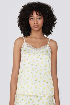 Tezenis Camiseta de Tirantes Finos de Raso con Estampado y Encaje Mujer Tamaño M