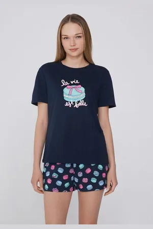 Tezenis Pijama Corto Media Manga Algodón Estampado Macarons Mujer Tamaño M