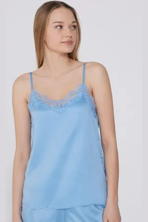 Tezenis Camiseta de Tirantes Finos de Raso y Encaje Mujer Tamaño M