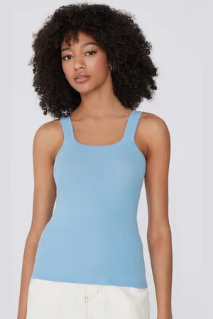 Tezenis Camiseta de Tirantes con Escote Cuadrado de Canalé de Algodón Mujer Tamaño M