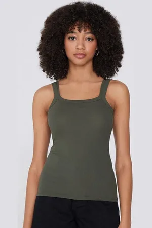 Tezenis Camiseta de Tirantes con Escote Cuadrado de Canalé de Algodón Mujer Tamaño L