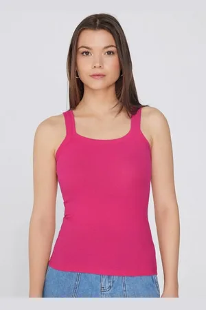 Tezenis Camiseta de Tirantes con Escote Cuadrado de Canalé de Algodón Mujer Tamaño M
